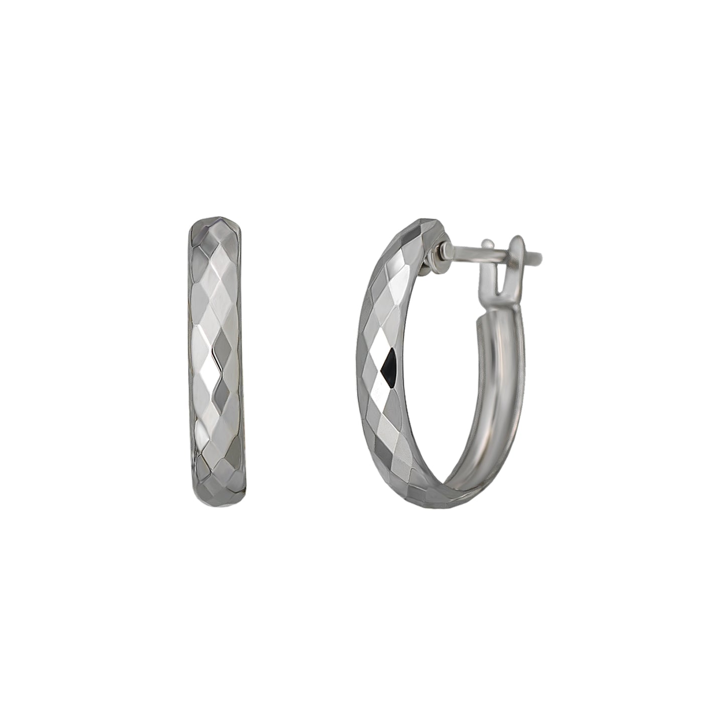 14K/10K Rhombus Pattern Hoop Earrings (White Gold) - Product Image