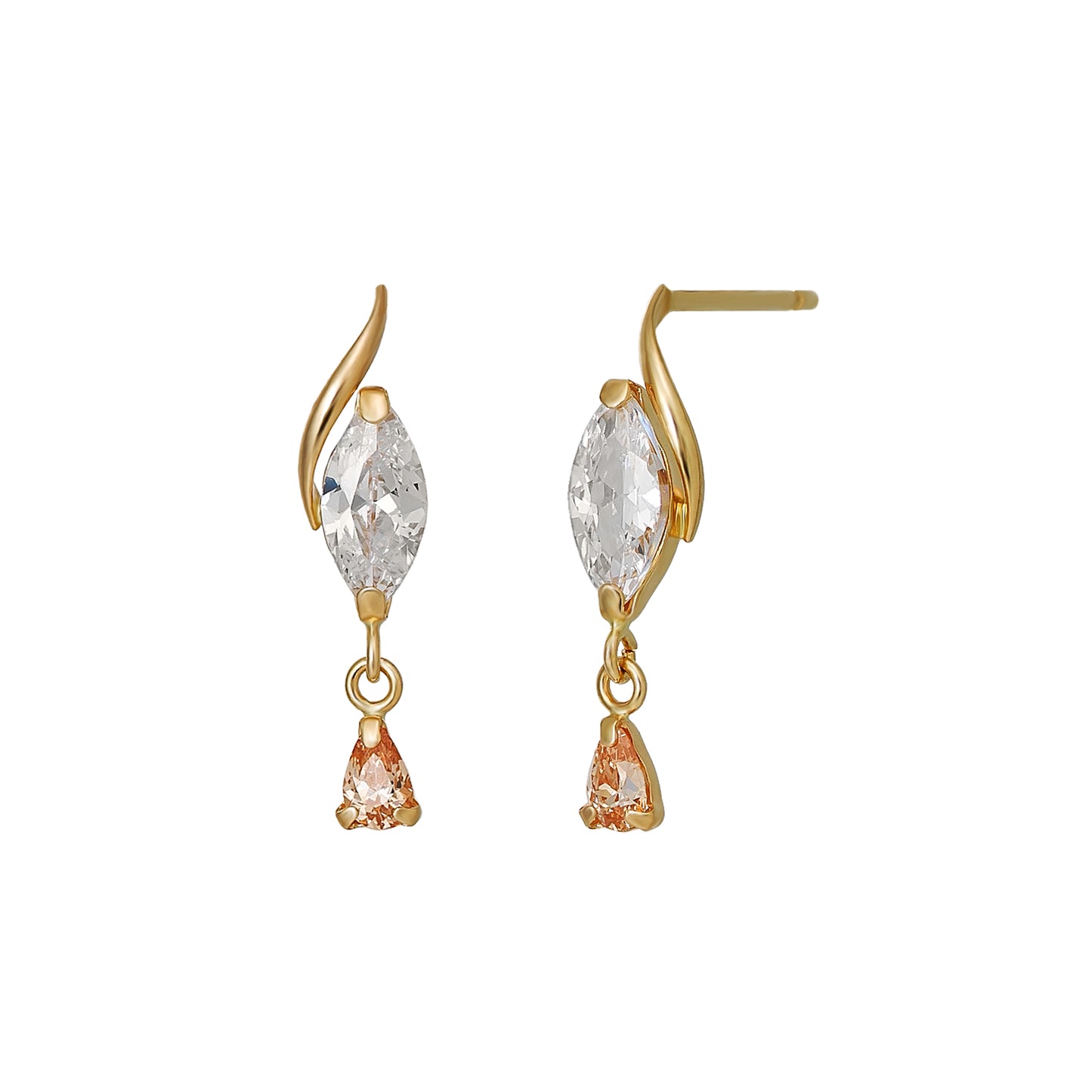10K Marquise Swinging Earrings (Yellow Gold) - Product Image