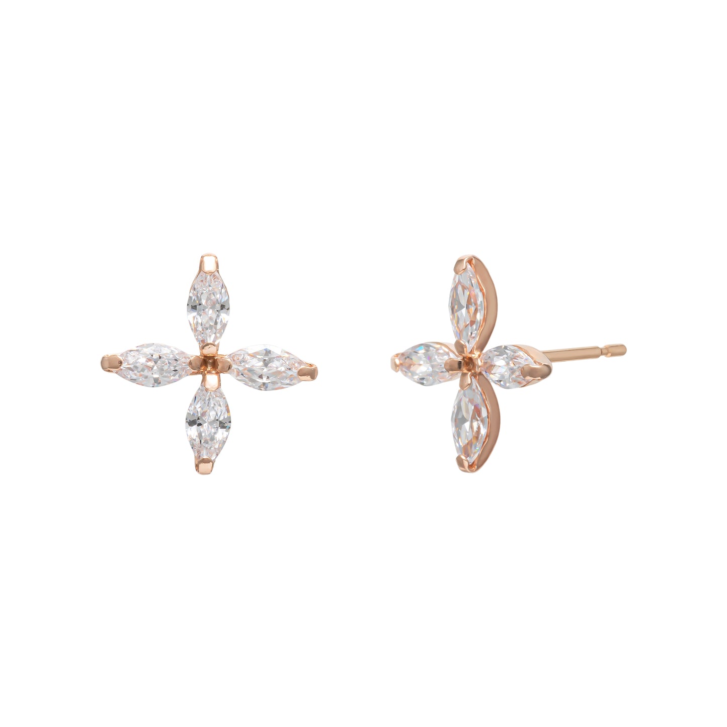 10K 4-Petal Flower Stud Earrings (Rose Gold) - Product Image