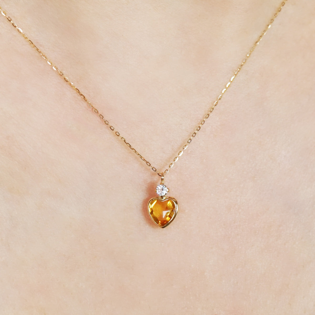 10K Citrine Heart Love Necklace (Yellow Gold) - Model Image