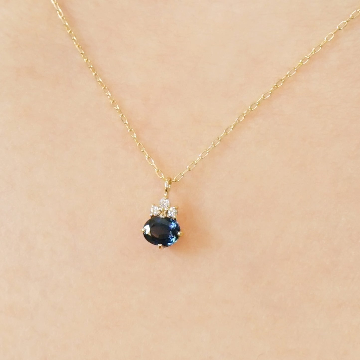 10K Sapphire Oval Necklace (Yellow Gold) - Model Image