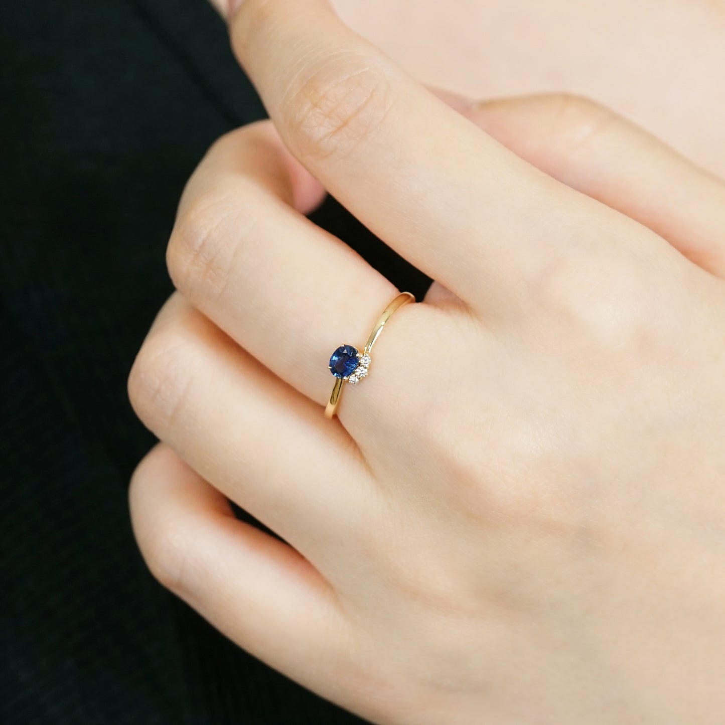 10K Sapphire Oval Ring (Yellow Gold) - Model Image