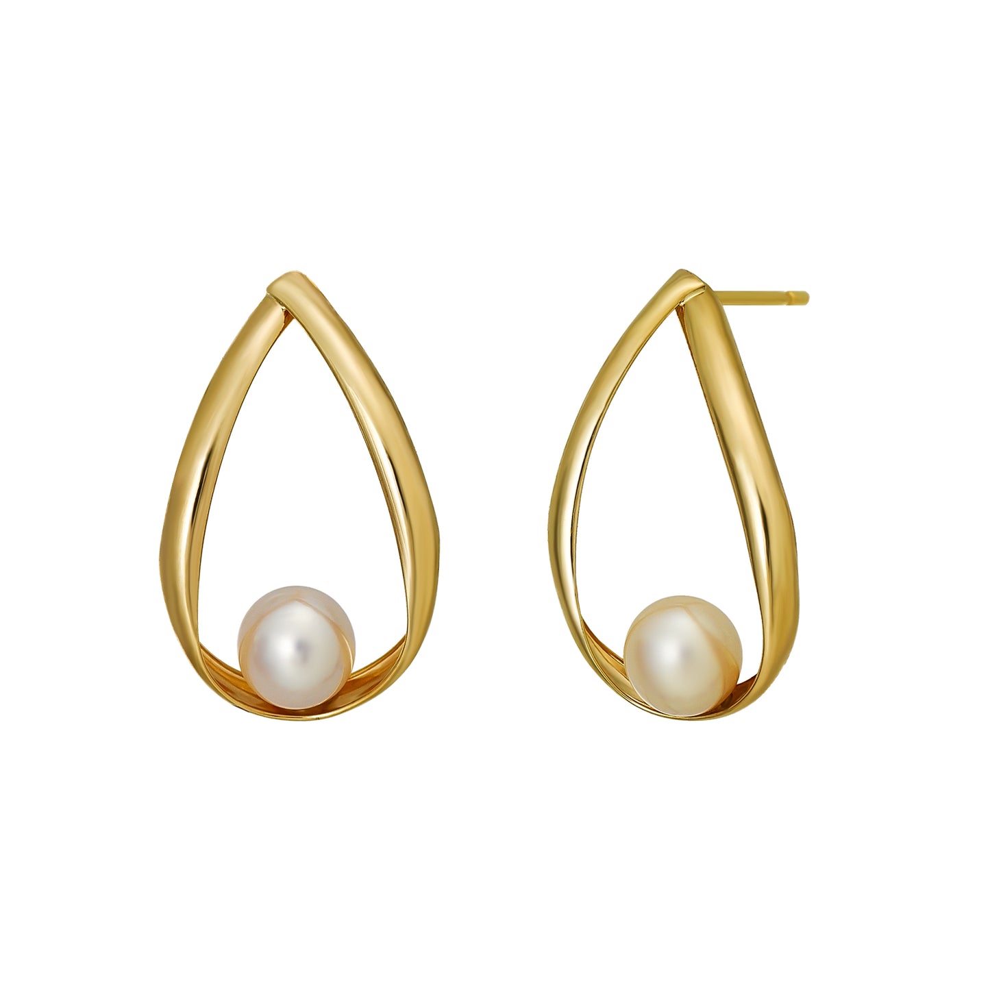 18K/10K Akoya Pearl Drop Frame Earrings (Yellow Gold) - Product Image