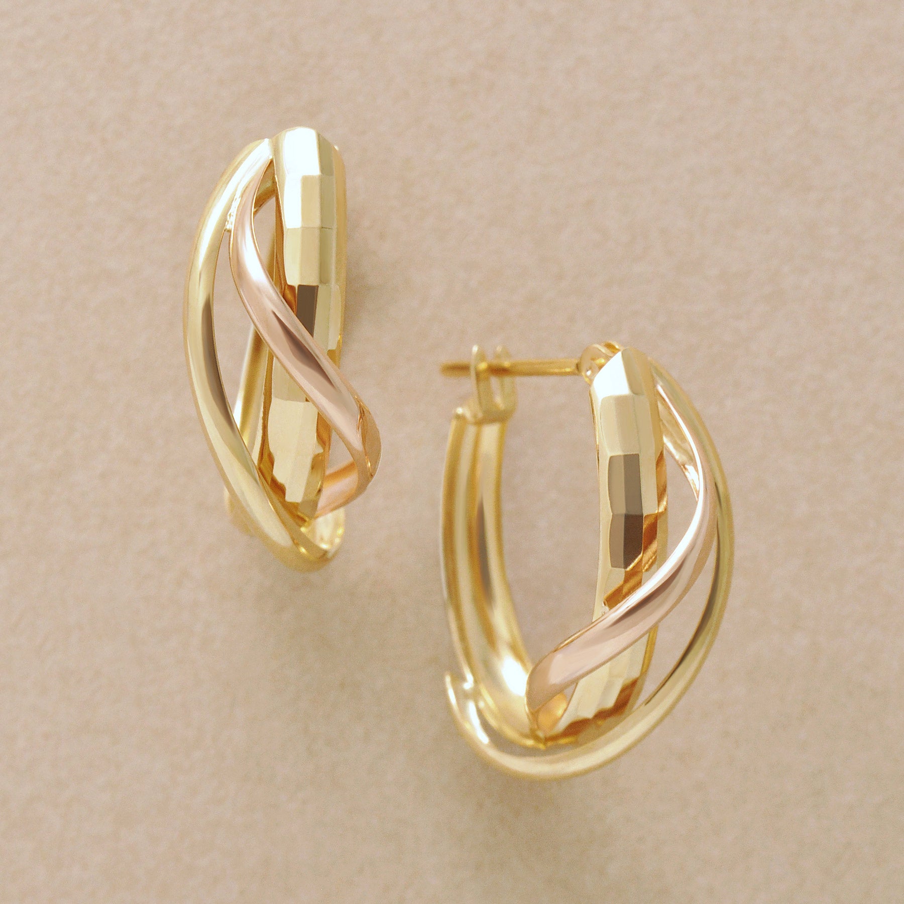 18K/10K Triple Line Hoop Earrings (Yellow Gold Rose Gold) – TAKE