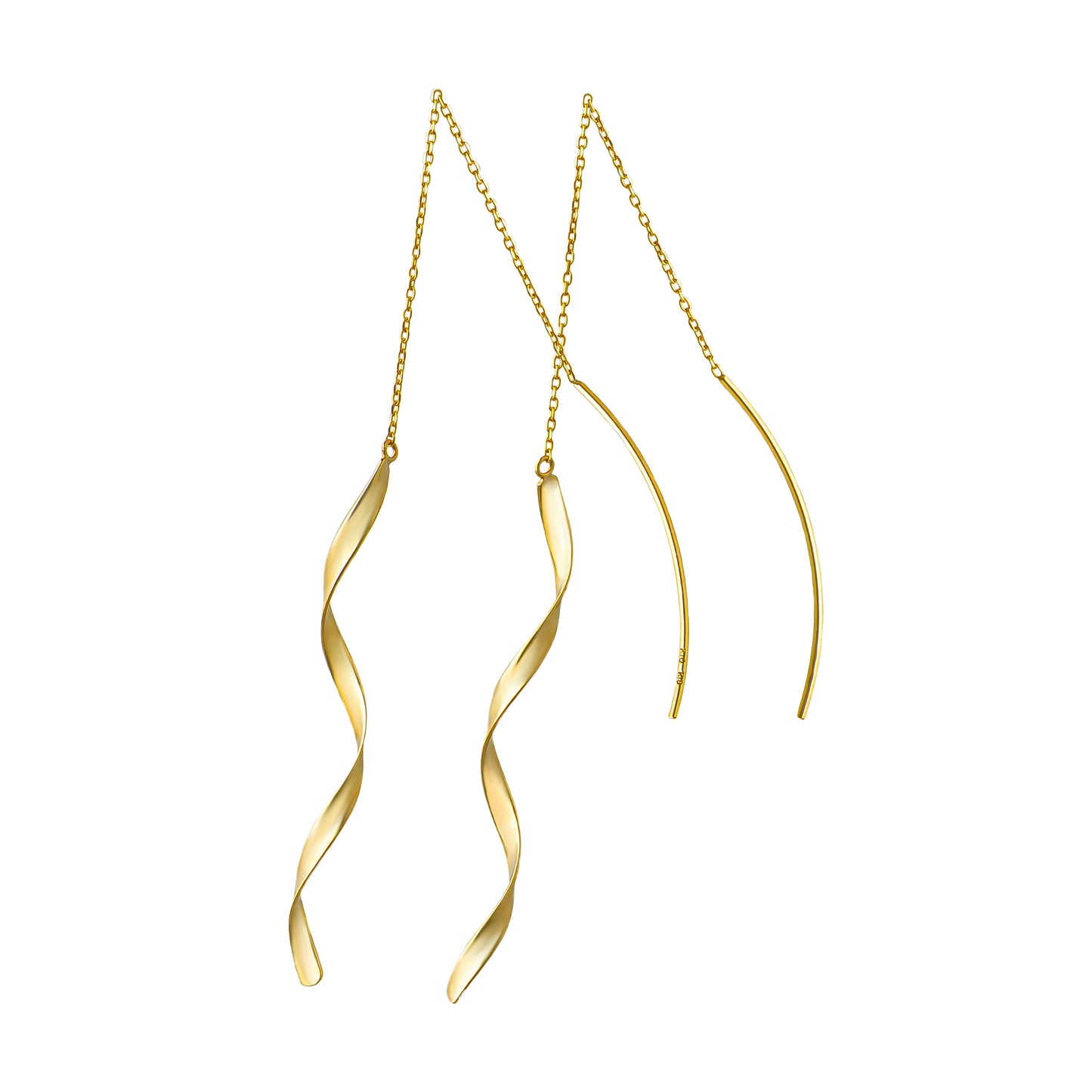 18K/10K Twisted Ribbon Long Threader Earrings (Yellow Gold) - Product Image
