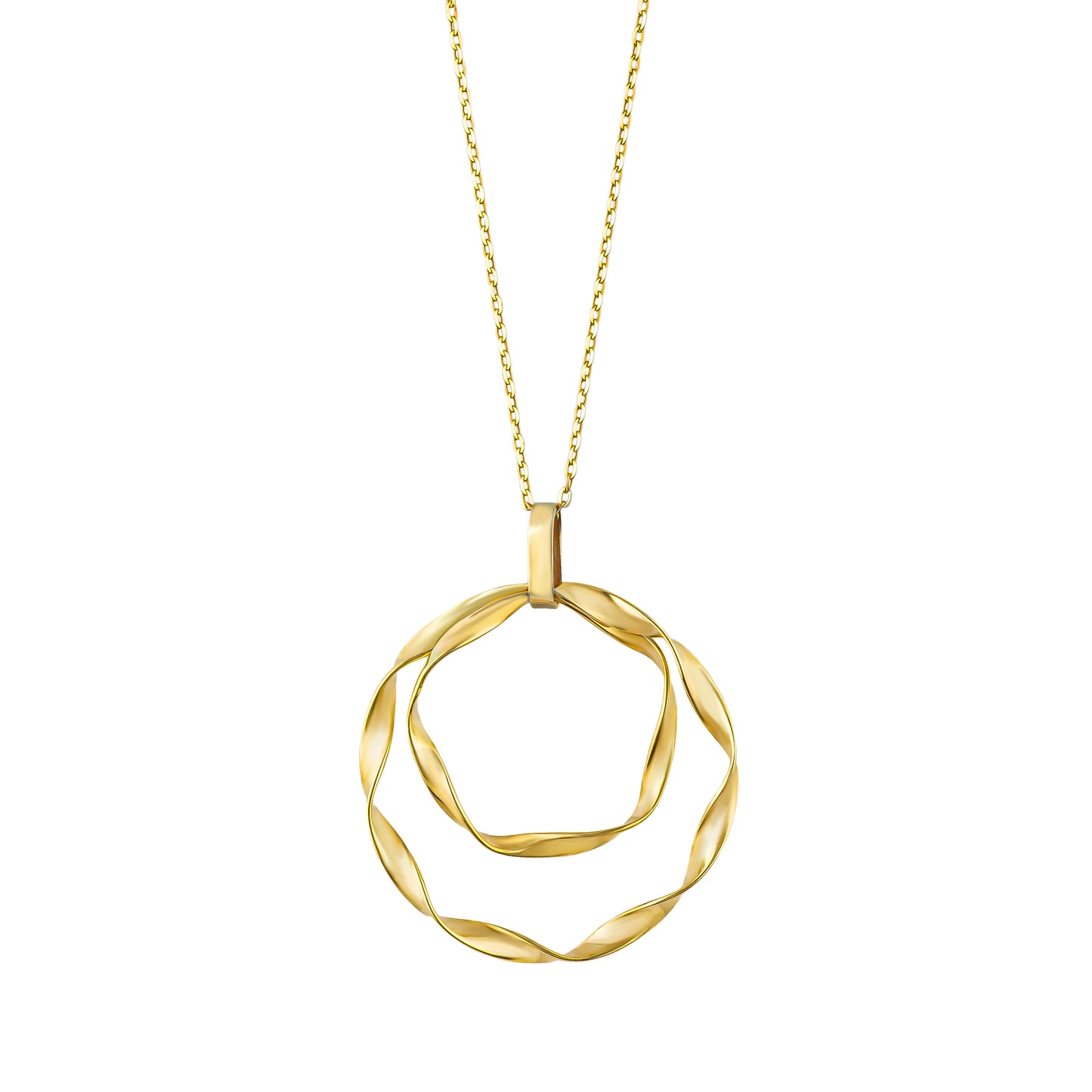 10K Twisted Ribbon Double Circle Necklace (Yellow Gold) - Product Image