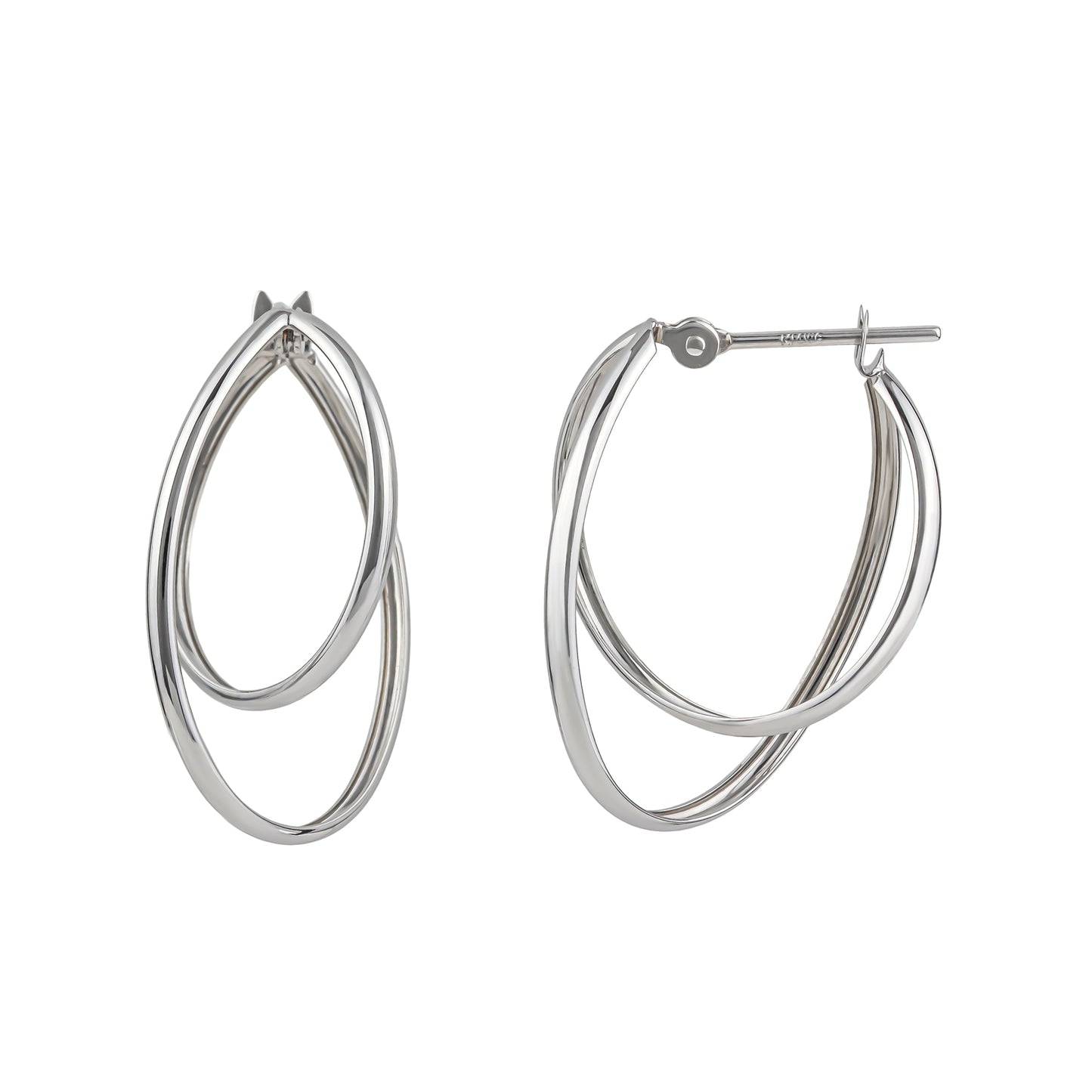 14K/10K Thin Line Double Hoop Earrings (White Gold) - Product Image