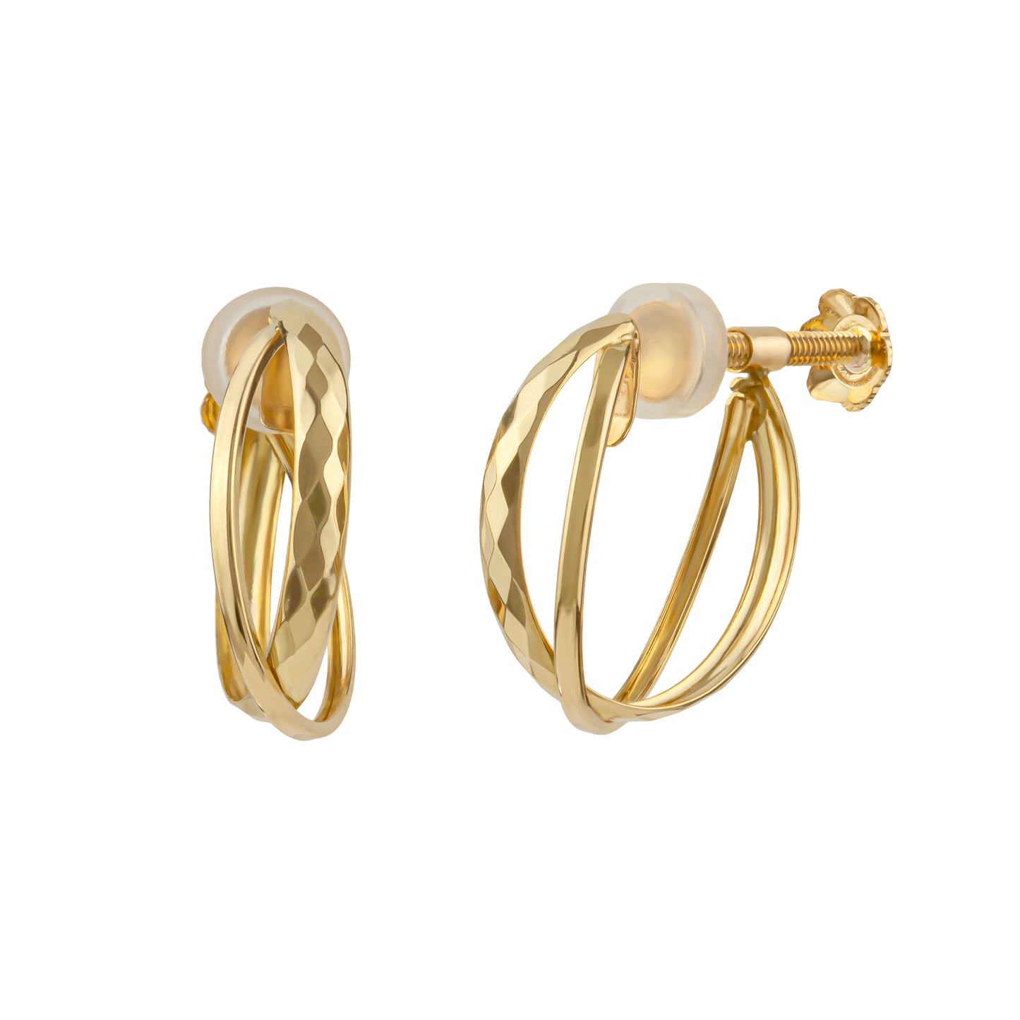 10K Mixed Cut Double Clip-On Hoop Earrings (Yellow Gold) - Product Image