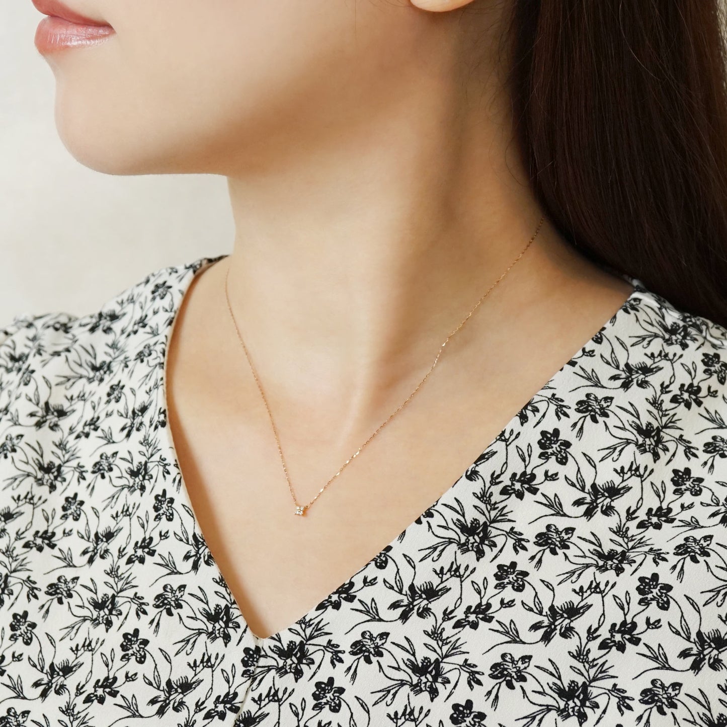 10K Diamond Mini Flower Necklace (Rose Gold) - Model Image