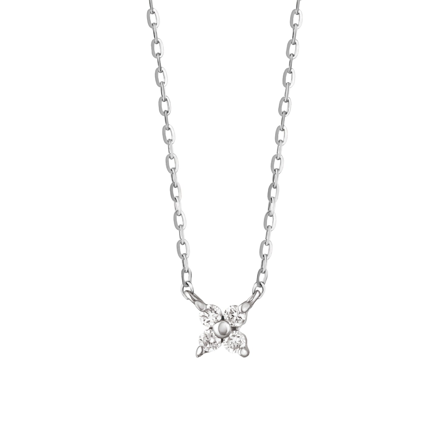 10K Diamond Mini Flower Necklace (White Gold) - Product Image