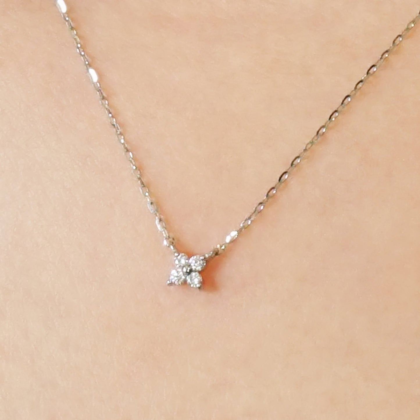 10K Diamond Mini Flower Necklace (White Gold) - Model Image