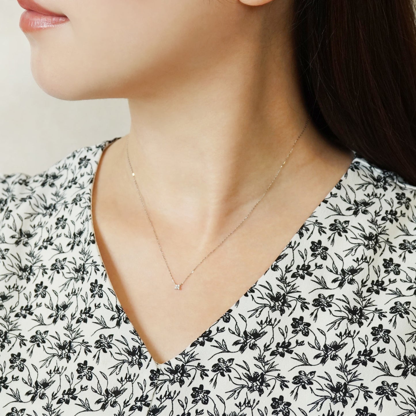 10K Diamond Mini Flower Necklace (White Gold) - Model Image