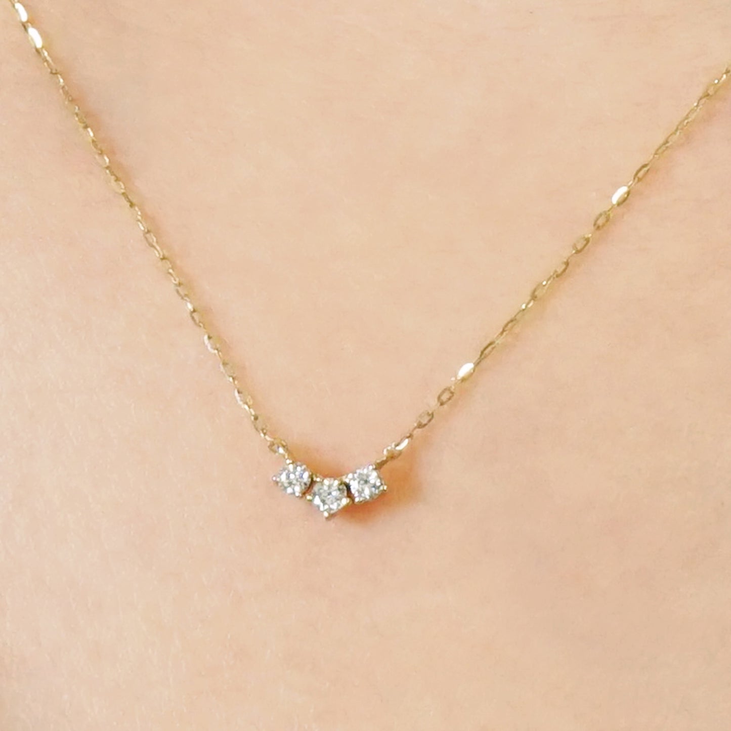 10K Trilogy Diamond Necklace (Yellow Gold) - Model Image