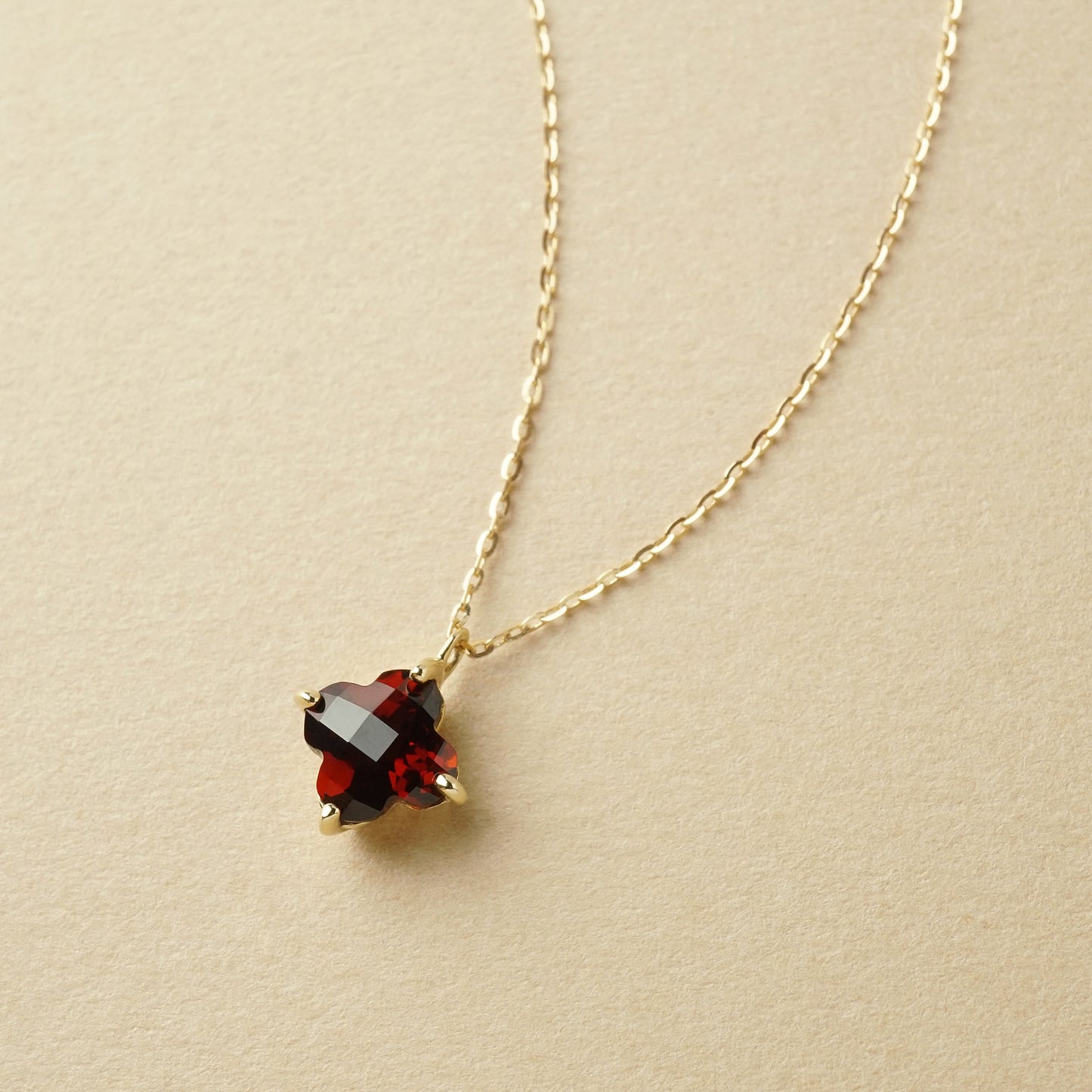 10K Garnet Lily Cut Necklace (Yellow Gold) - Product Image
