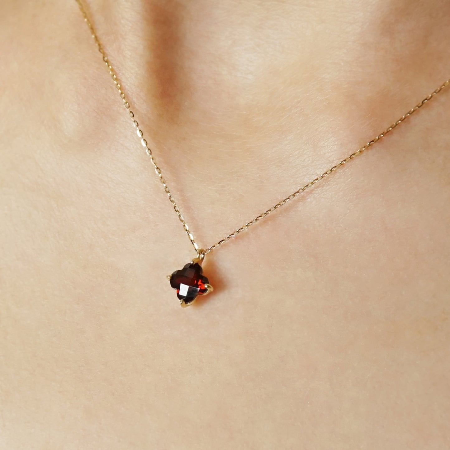 10K Garnet Lily Cut Necklace (Yellow Gold) - Model Image