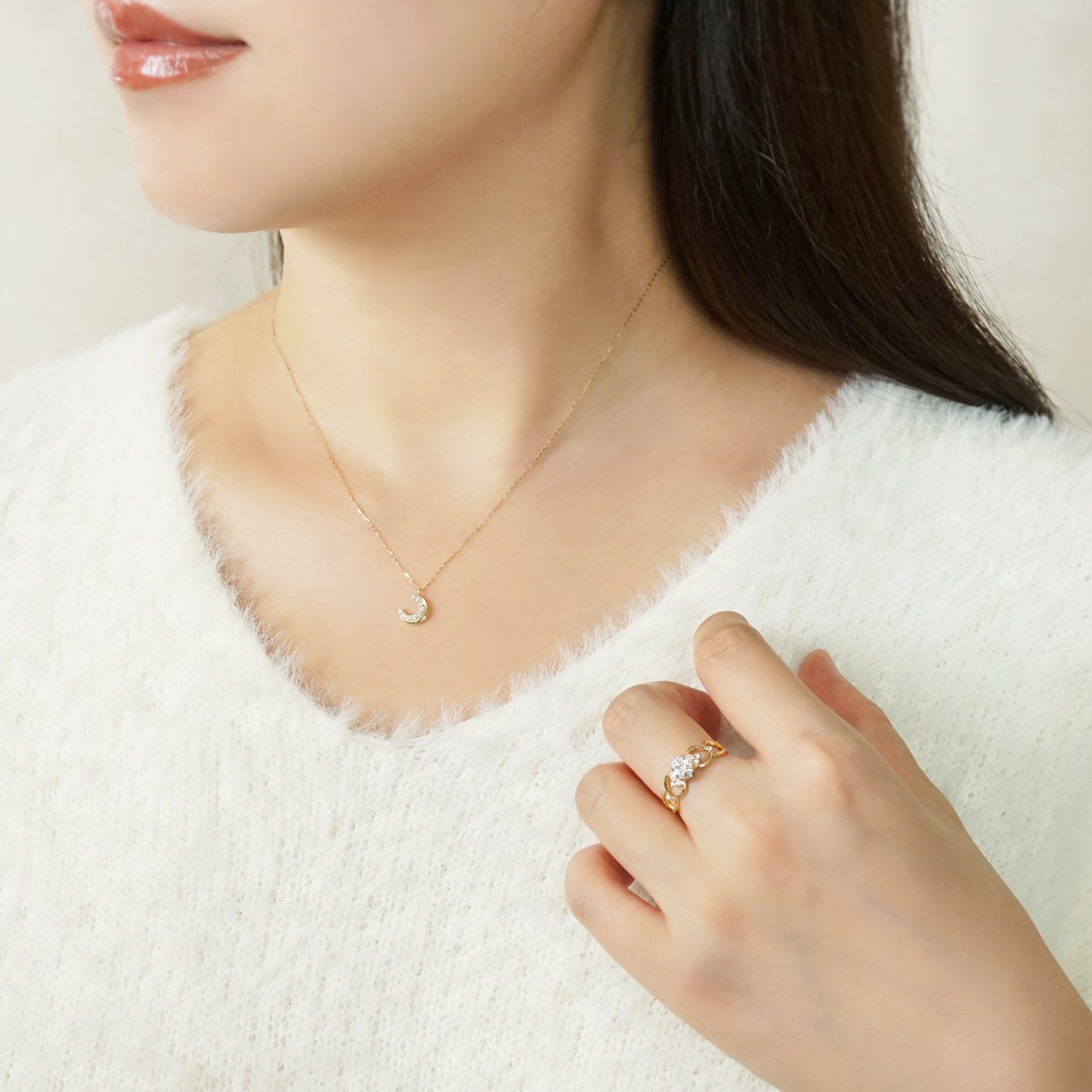 10K Moissanite Cushion Cut Ring (Yellow Gold) - Model Image