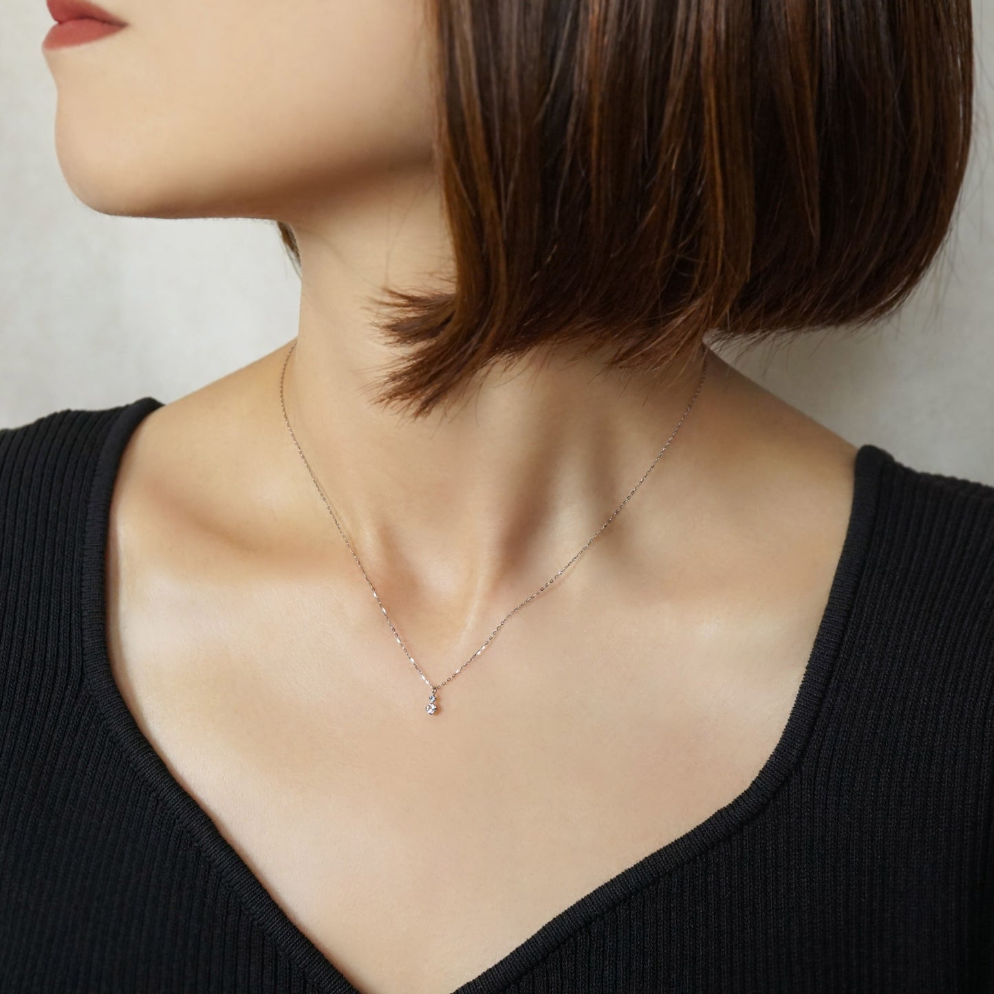 10K Diamond White Topaz Simple Necklace (White Gold) - Model Image