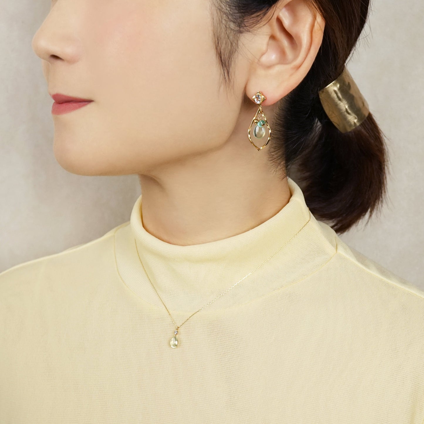 925 Sterling Silver / 10K Prehnite Earrings - Model Image