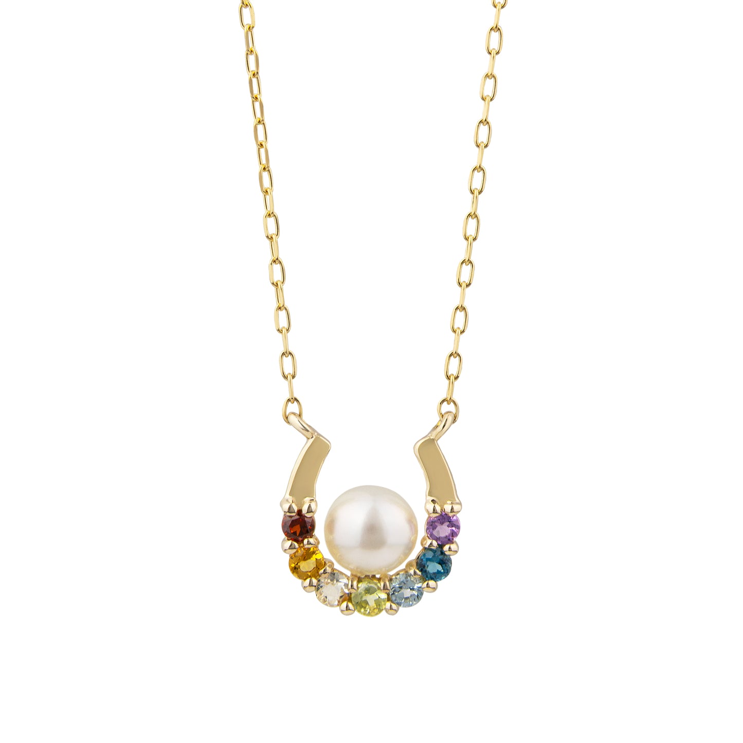 10K Rainbow & Horseshoe Necklace (Yellow Gold) - Product Image