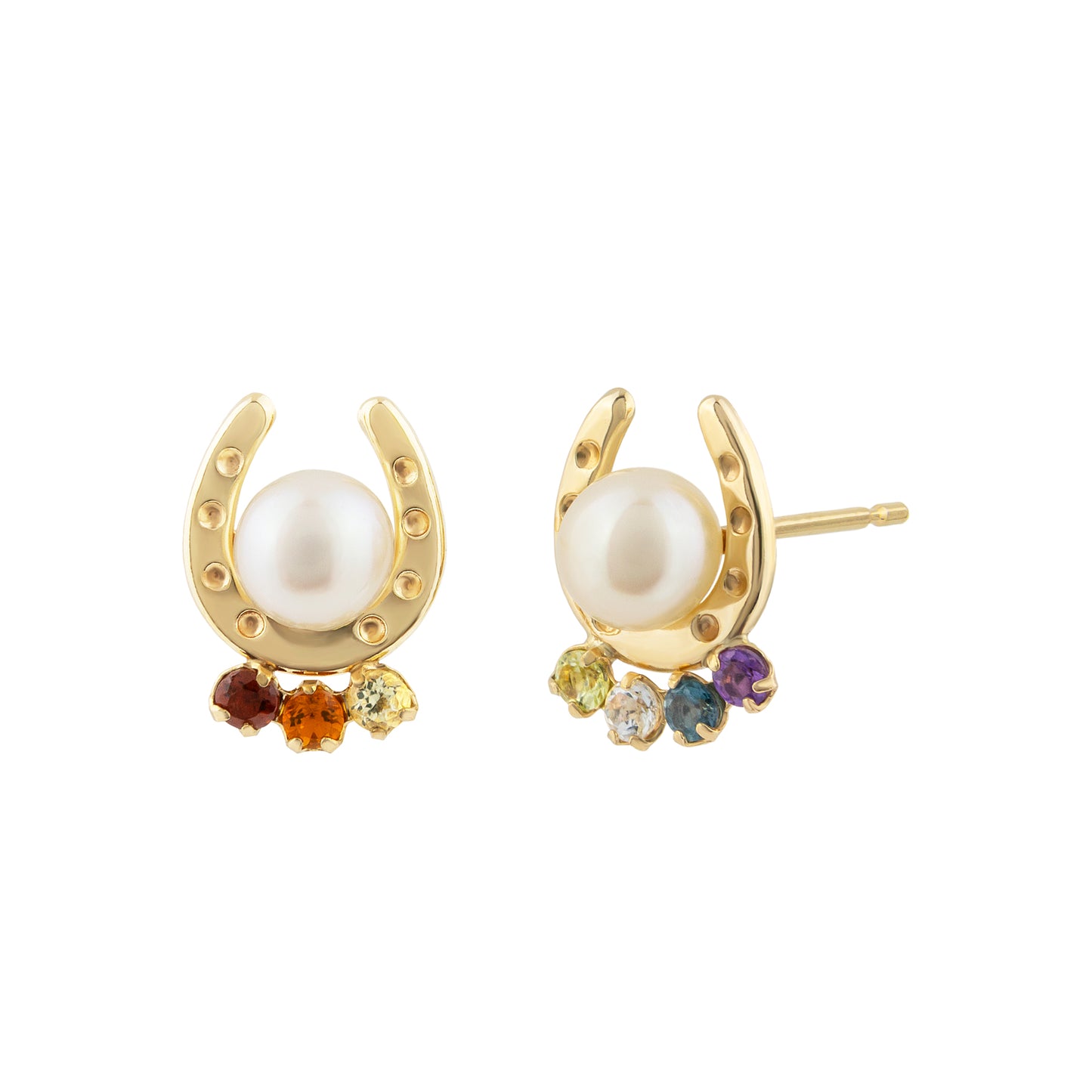 18K/10K Rainbow & Horseshoe Earrings (Yellow Gold) - Product Image