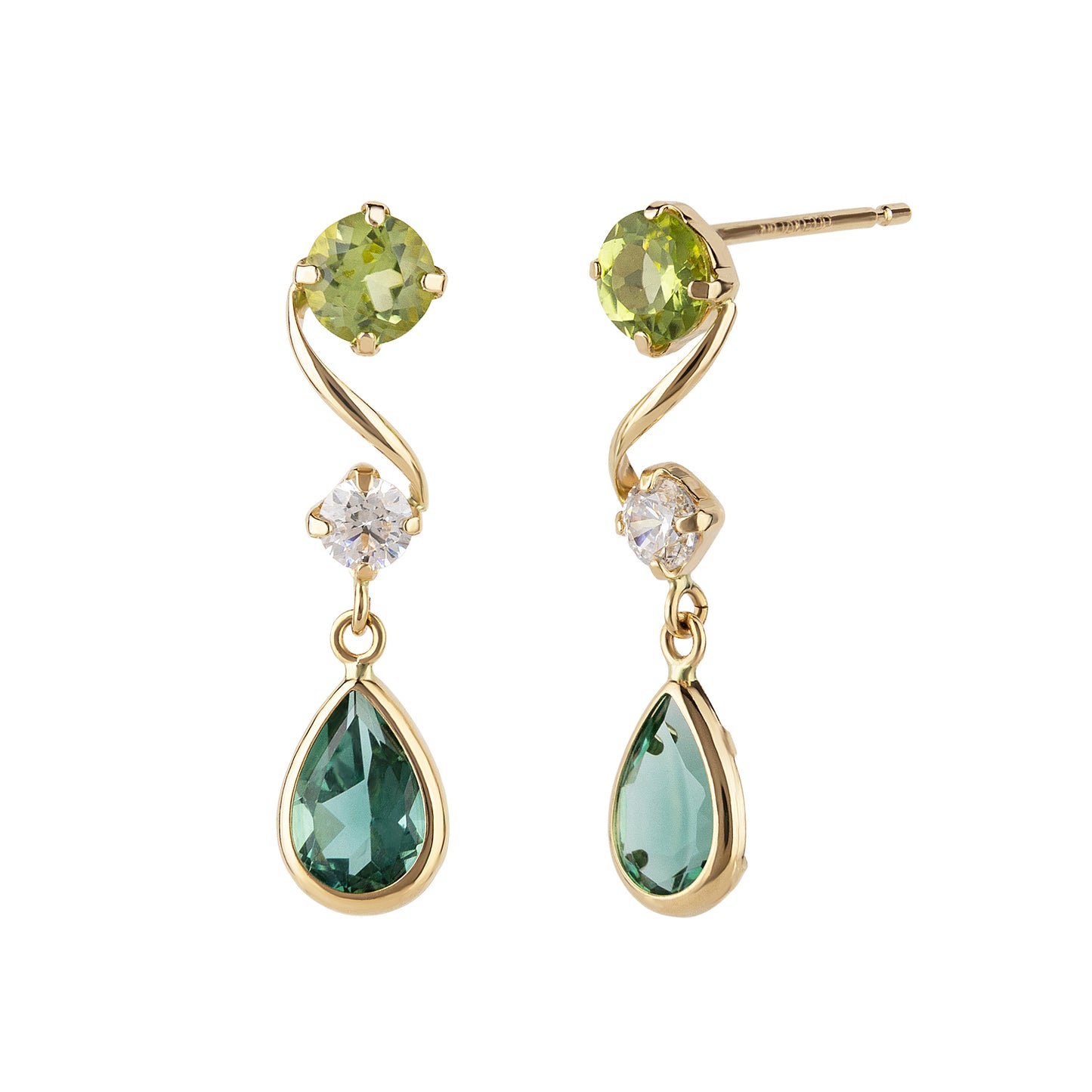 10K Green Twisted Swinging Earrings (Yellow Gold) - Product Image