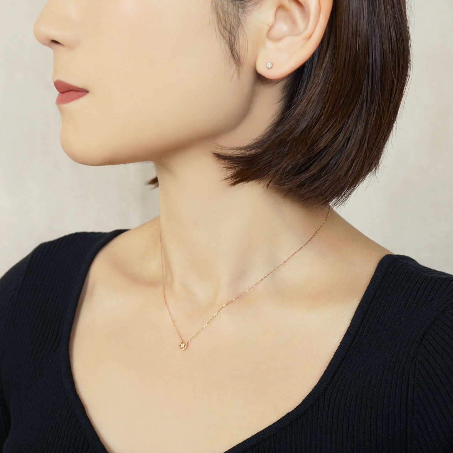 10K Diamond Double Happiness Necklace (Small) (Rose Gold) - Model Image