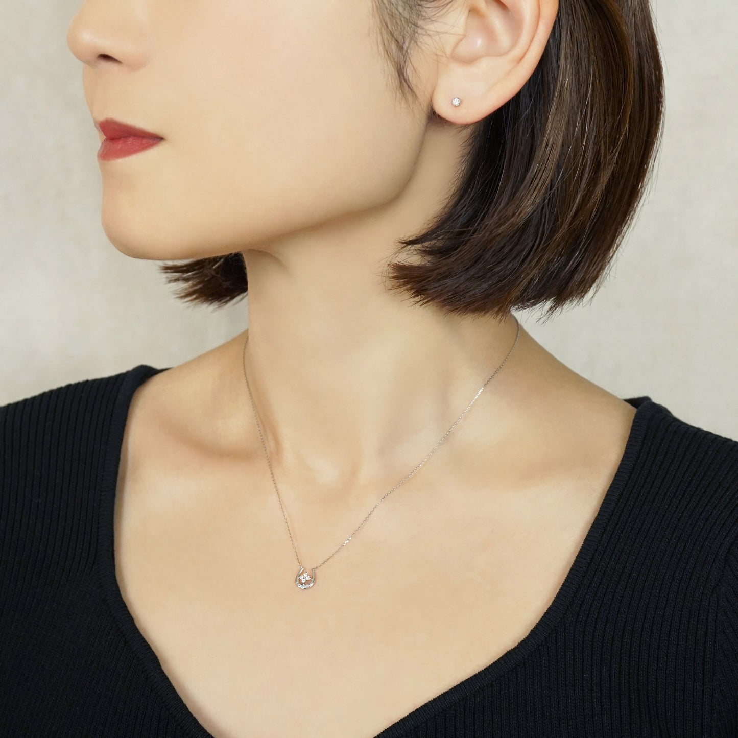 Platinum Diamond Double Happiness Necklace - Model Image