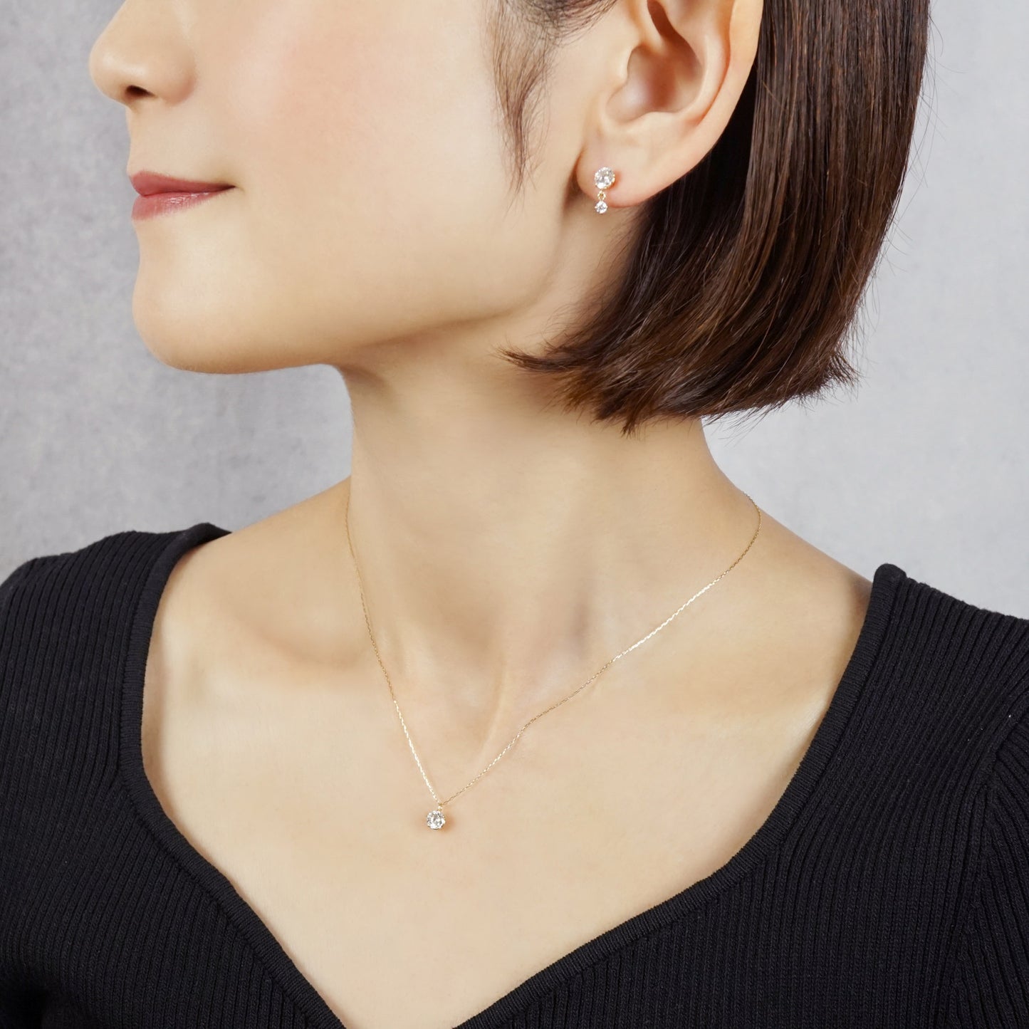 10K Shooting Star Cut Moissanite Necklace (5mm) (Yellow Gold) - Model Image