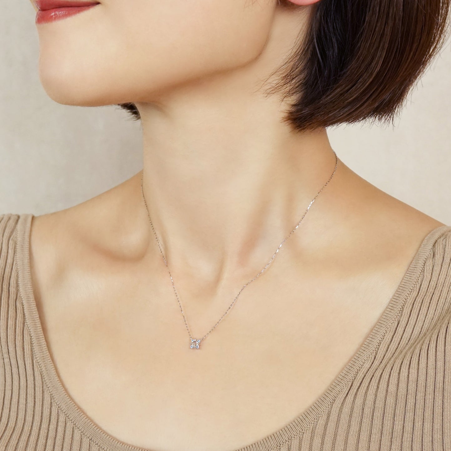 10K Ice Blue Diamond Square Necklace (White Gold) - Model Image