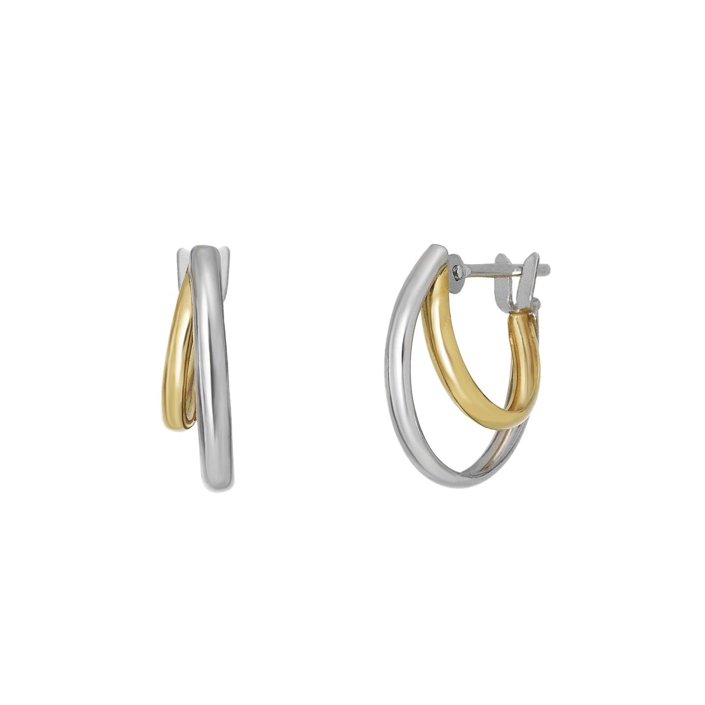14K/10K Bicolor Double Hoop Earrings (White Gold / Yellow Gold) - Product Image