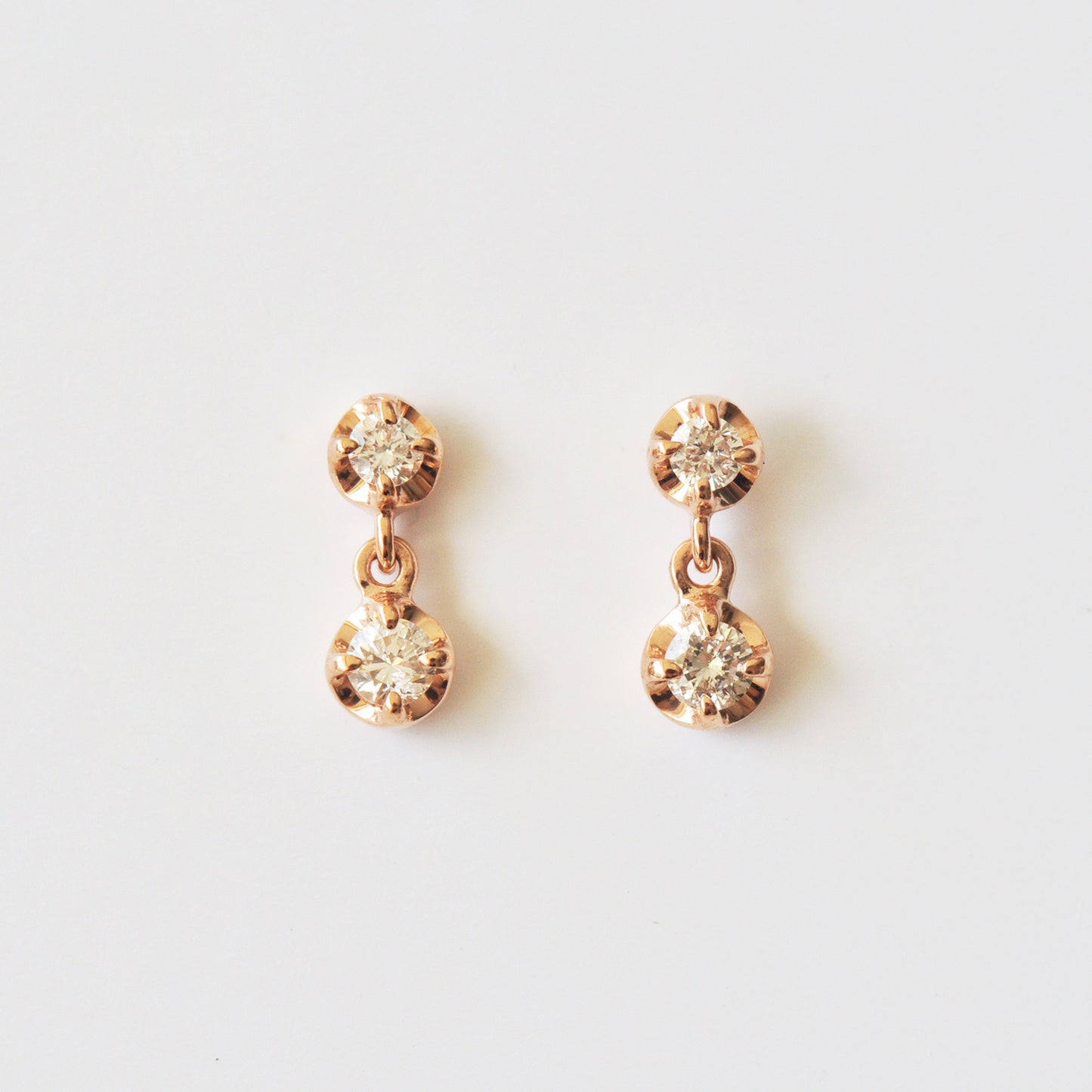10K Twin Diamond Earrings (Rose Gold) - Product Image