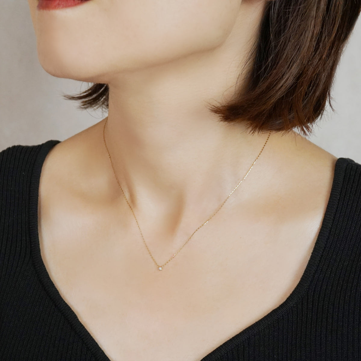 10K Diamond Petit Solitaire Necklace (Yellow Gold) - Model Image
