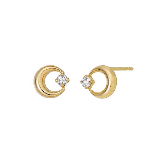 18K/10K Yellow Gold Circle Moon Stud Earrings - Product Image