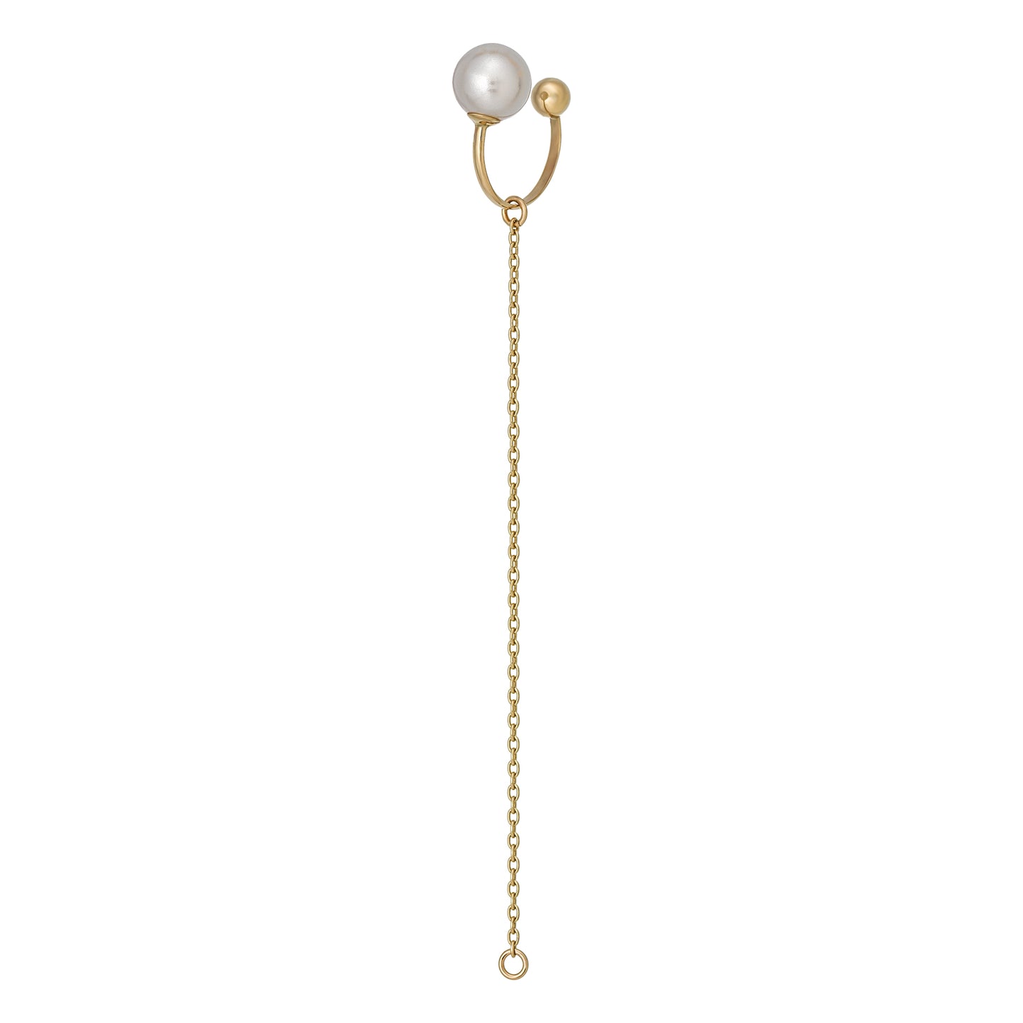 10K Yellow Gold Pearl Chain Ear Cuff Charm - Product Image