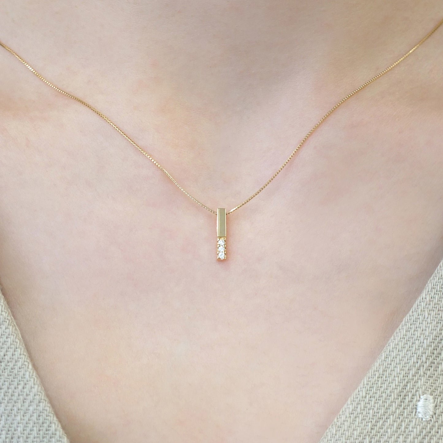 10K Yellow Gold Diamond Bar Necklace - Model Image