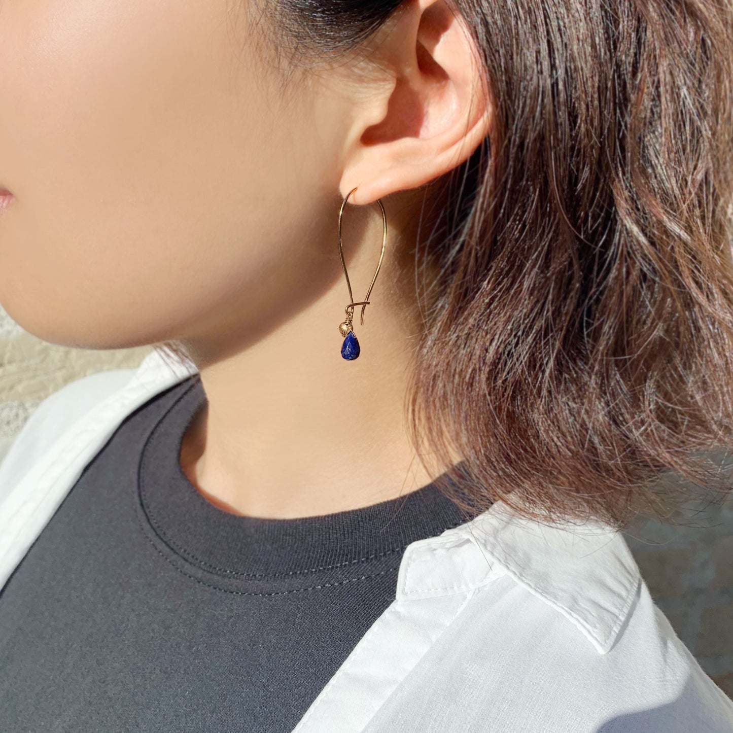 Gold Filled Wavy Hoop Earrings - Model Image