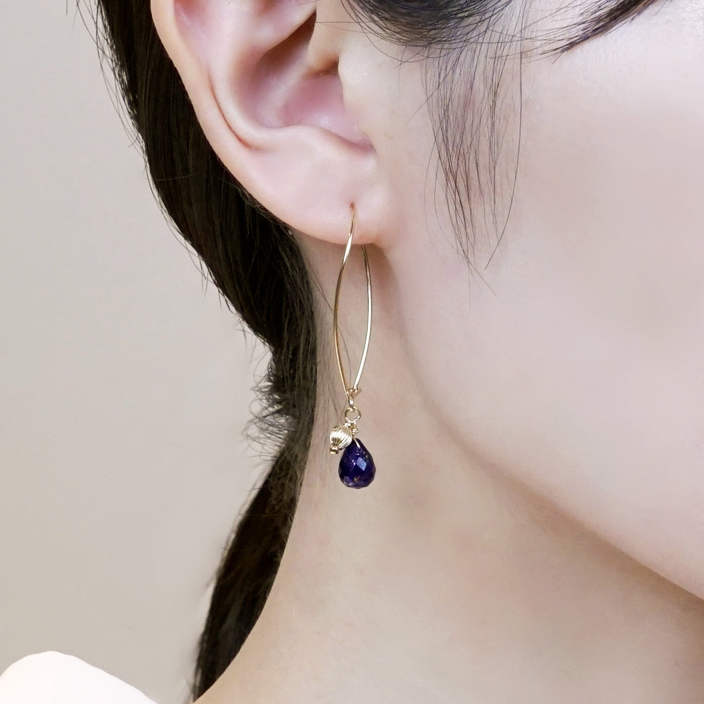 Gold Filled Wavy Hoop Earrings - Model Image