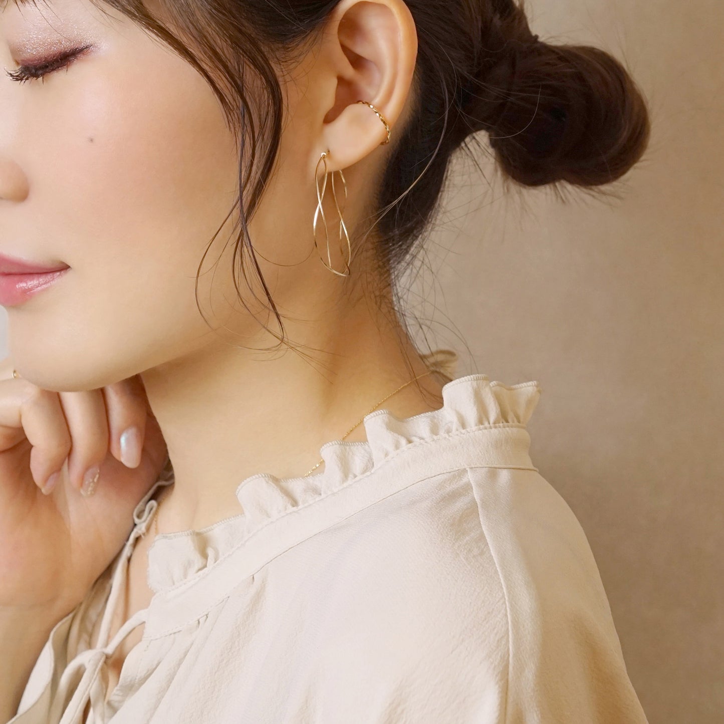 Gold Filled Twisted Hoop Earrings - Model Image