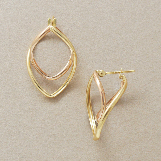 18K/10K Gold 3D Marquise Earrings (Yellow Gold / Rose Gold) - Product Image