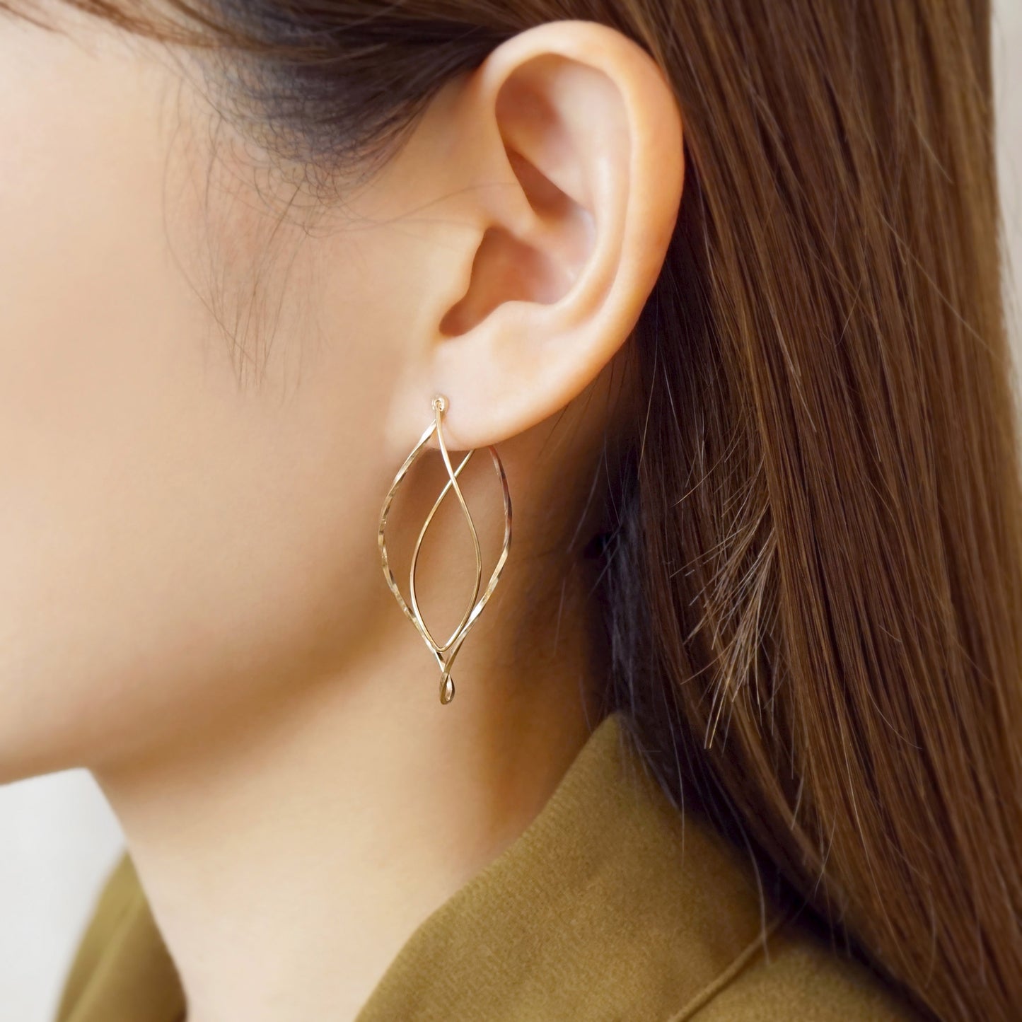Gold Filled Marquise Hoop Earrings - Model Image