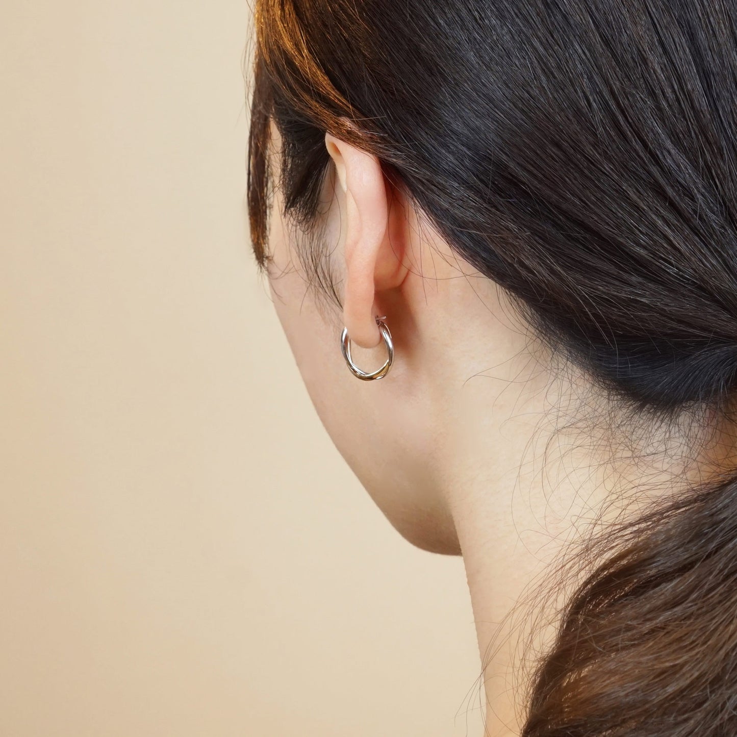 14K/10K Gold Cross Hoop Earrings (Large) (White Gold / Yellow Gold) - Model Image