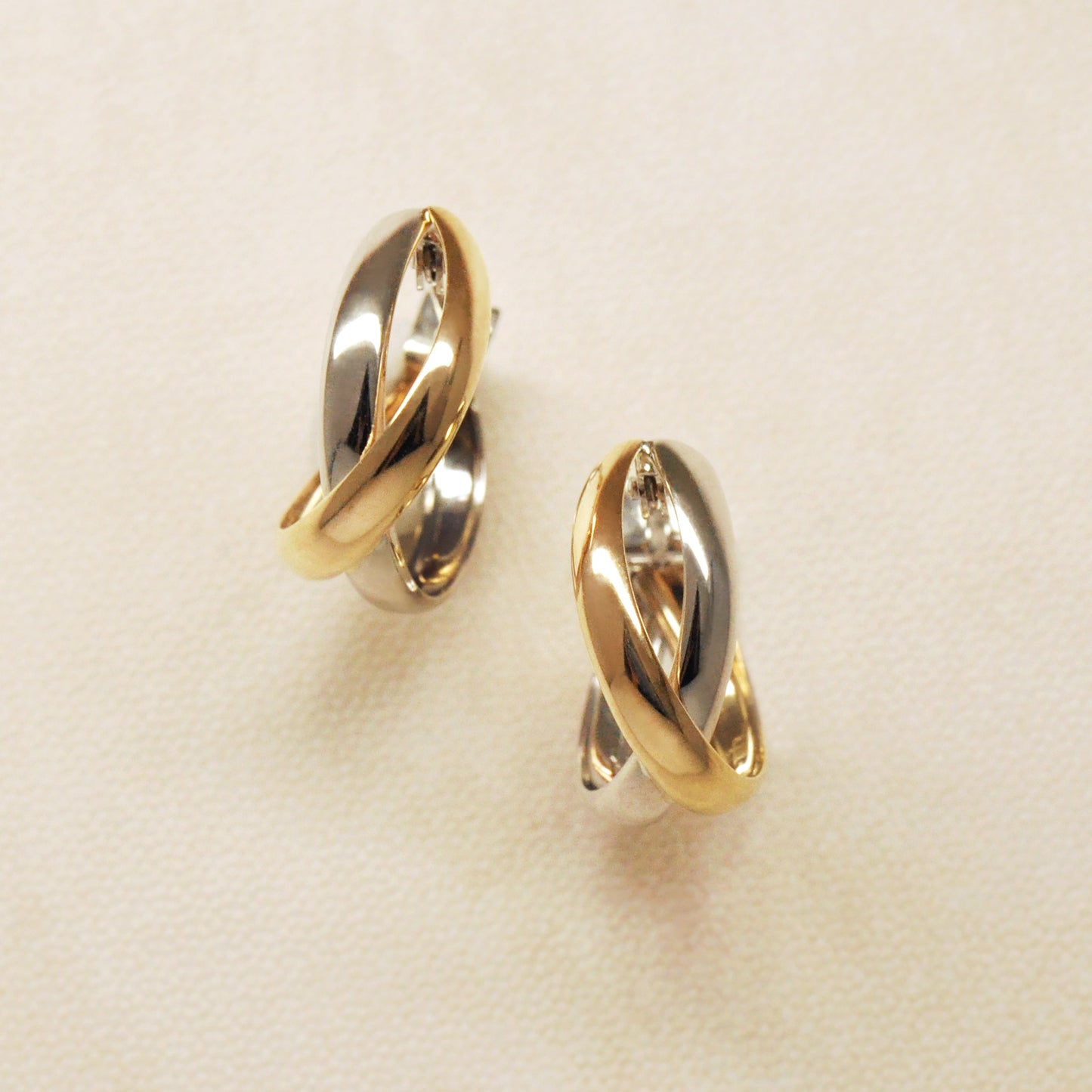 14K/10K Gold Cross Hoop Earrings (Small) (White Gold / Yellow Gold) - Product Image