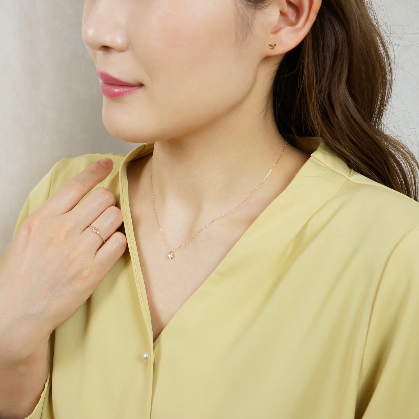 10K Yellow Gold Morganite Full Bloom Birthstone Necklace - Model Image