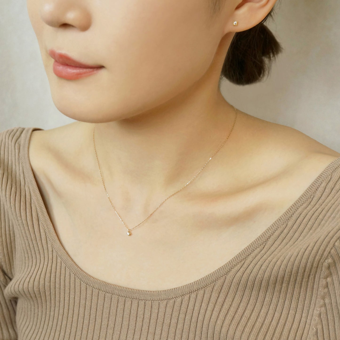 10K Yellow Gold Diamond Solitaire Necklace - Model Image