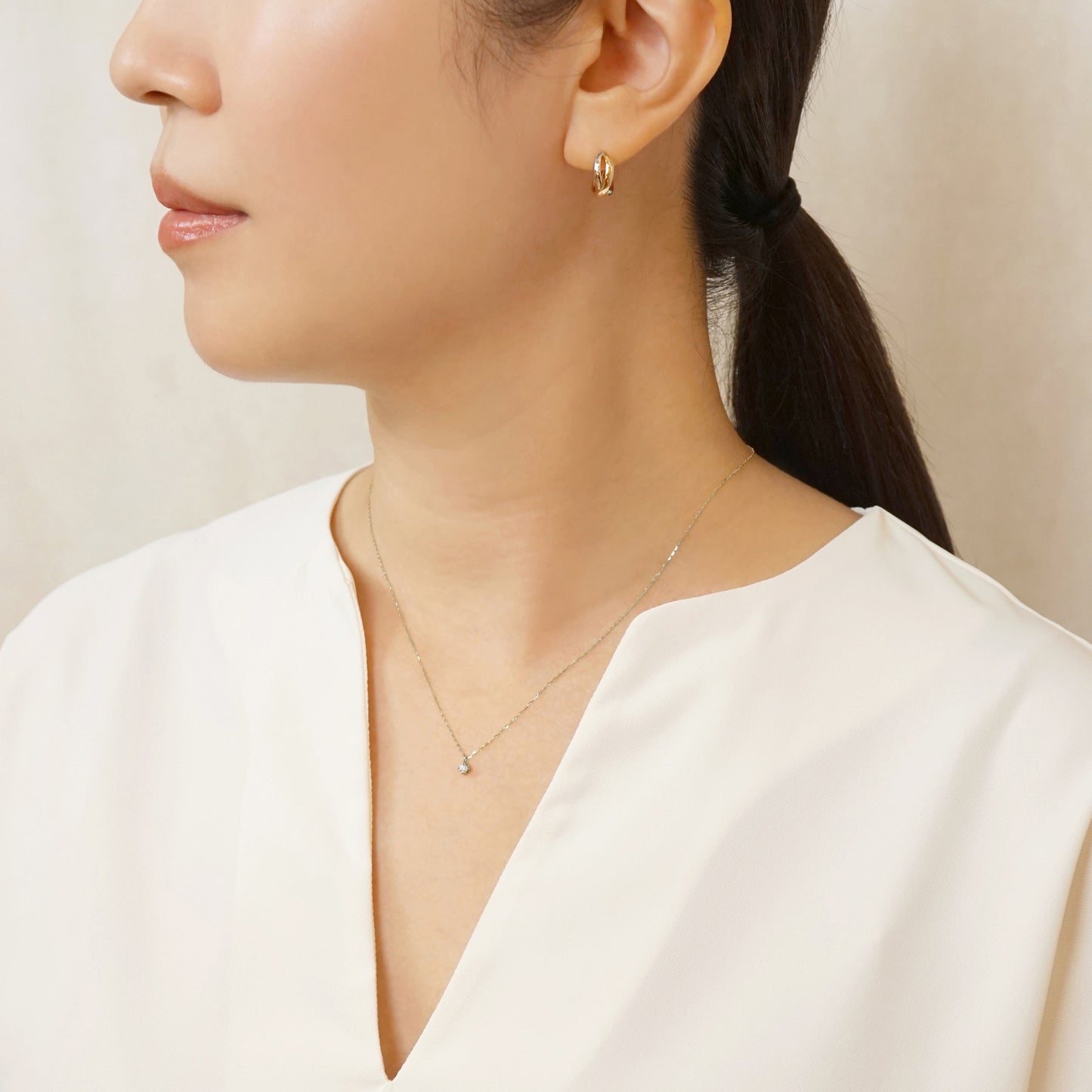 Platinum Diamond Solitaire Necklace - Model Image