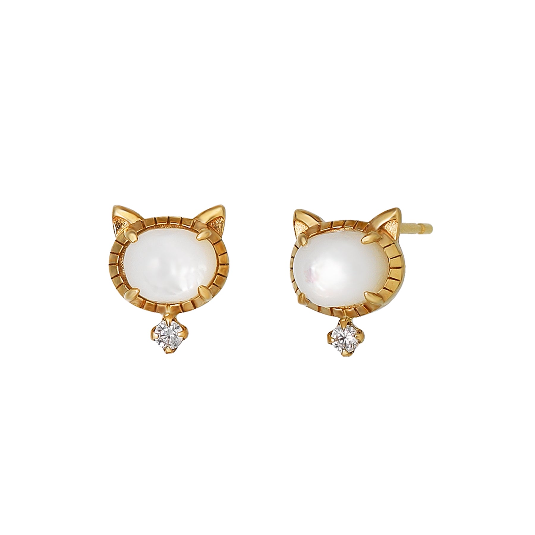 18K/10K Yellow Gold White Shell Cat Stud Earrings – TAKE-UP Jewelry