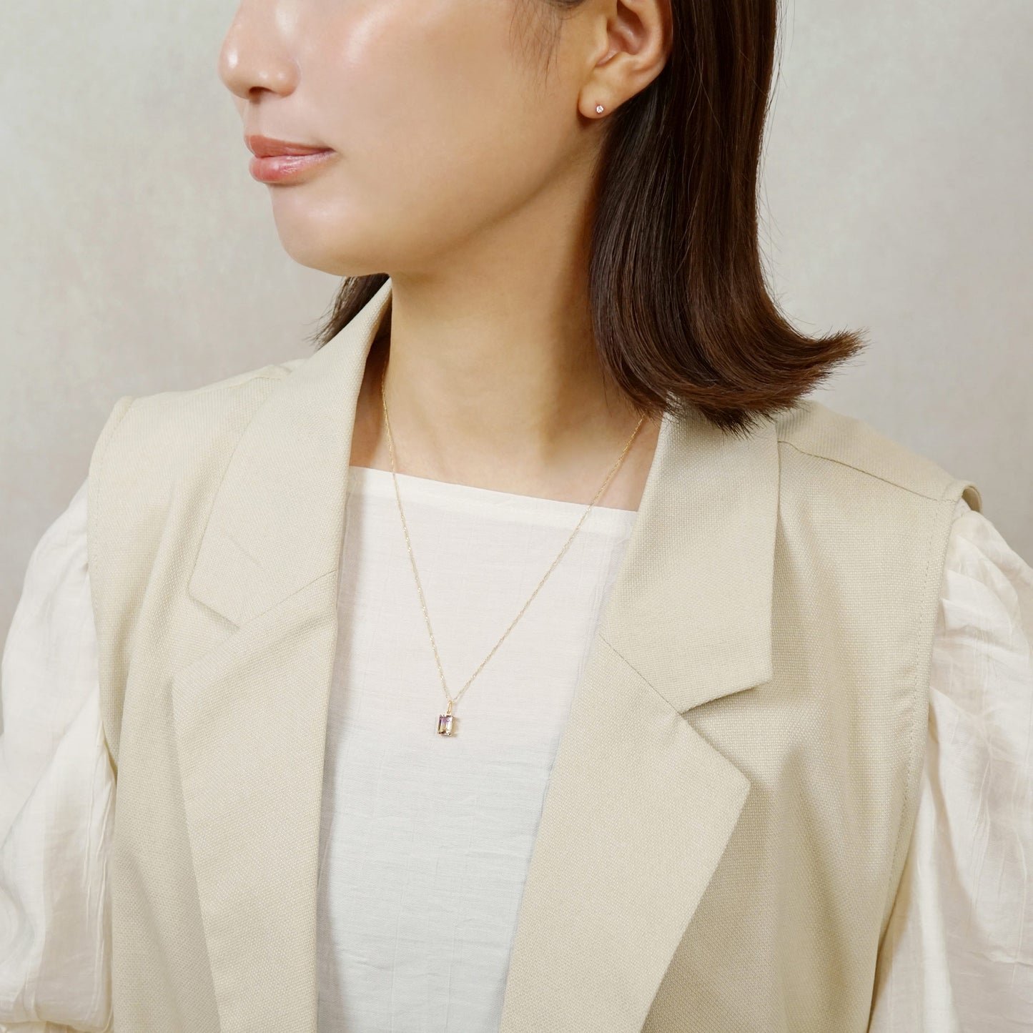 10K Ametrine Octagon Necklace Charm (Yellow Gold) - Model Image