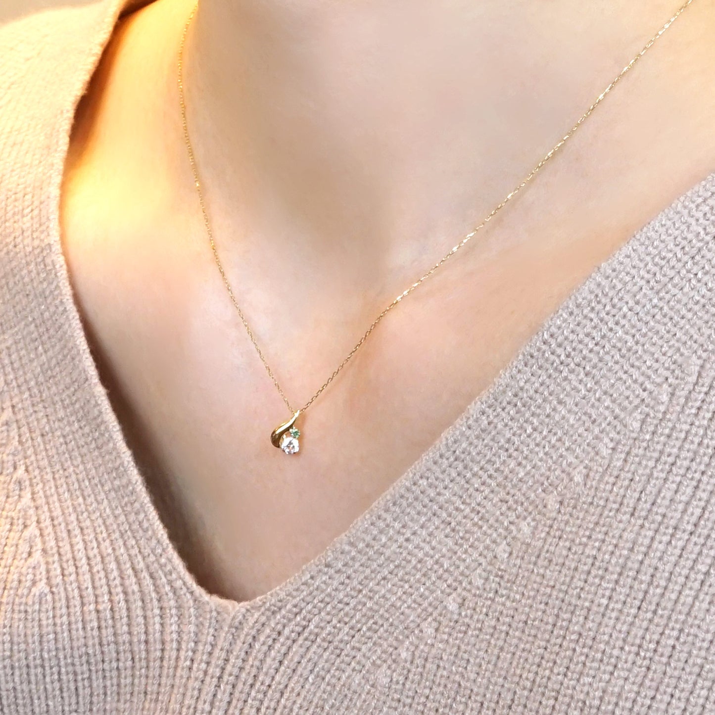 Simple Drop Necklace (10K Yellow Gold) - Model Image