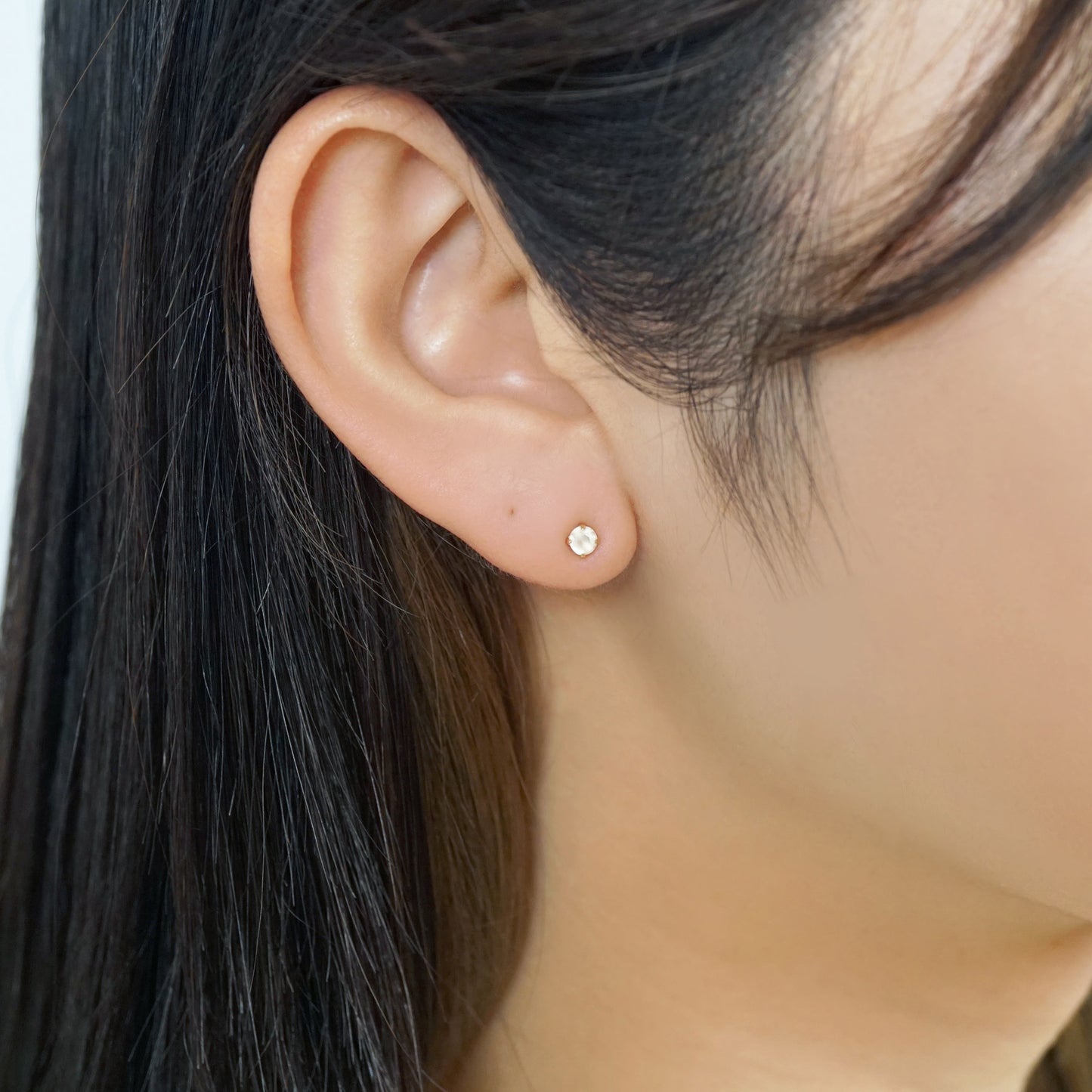 18K/10K White Topaz Double Piercing Chain Earrings (Yellow Gold) - Model Image