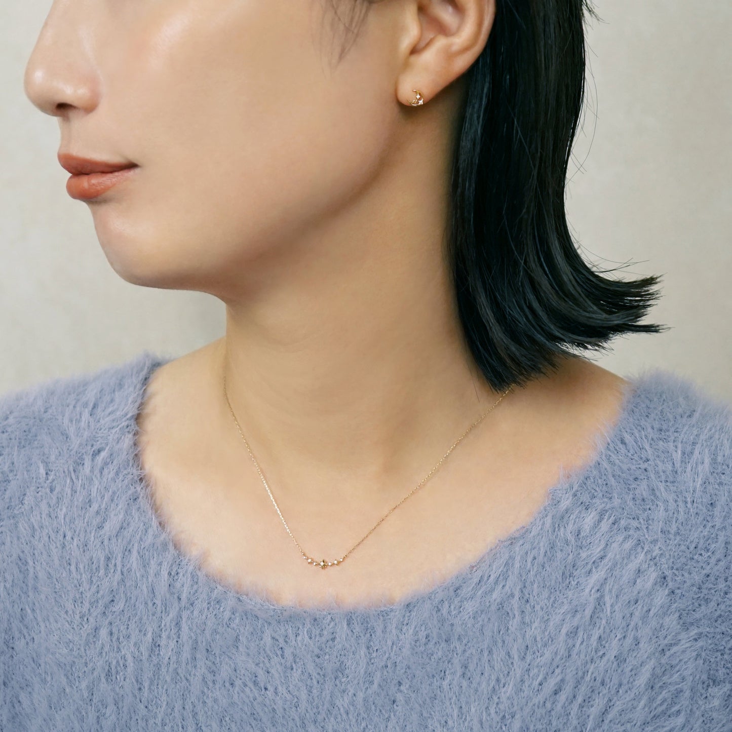 18K/10K Diamond Winter Triangle Earrings (Yellow Gold) - Model Image